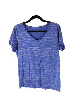Eddie Bauer Womens L Blue Geometric Pattern Short Sleeve V-Neck Cotton T-Shirt